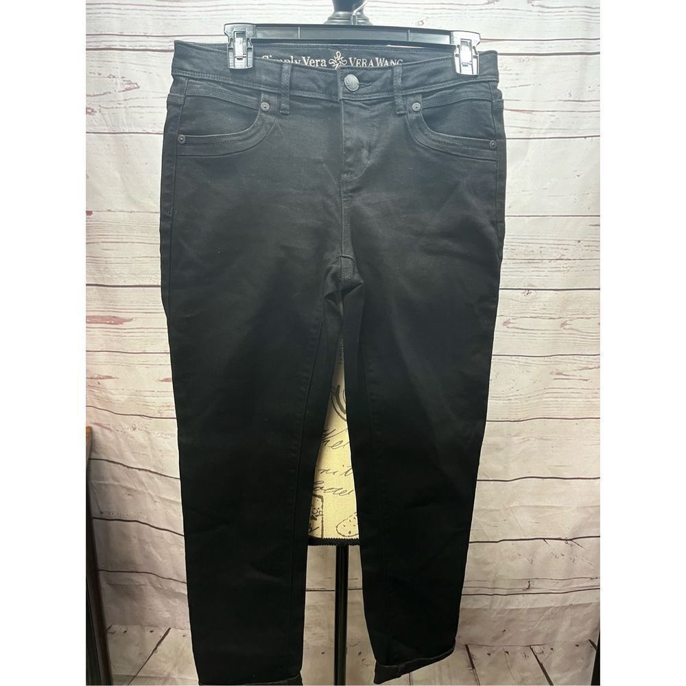 Simply Vera Vera Wang Womens Skinny Ankle Jeans Black‎ Denim Size 4 Mid Rise